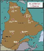 Location of meteorite or fossil craters in Québec.